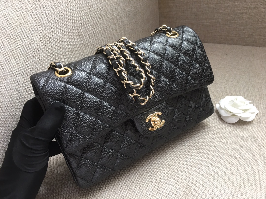 Medium Classic Flap Caviar Bag A01112 Black/Gold